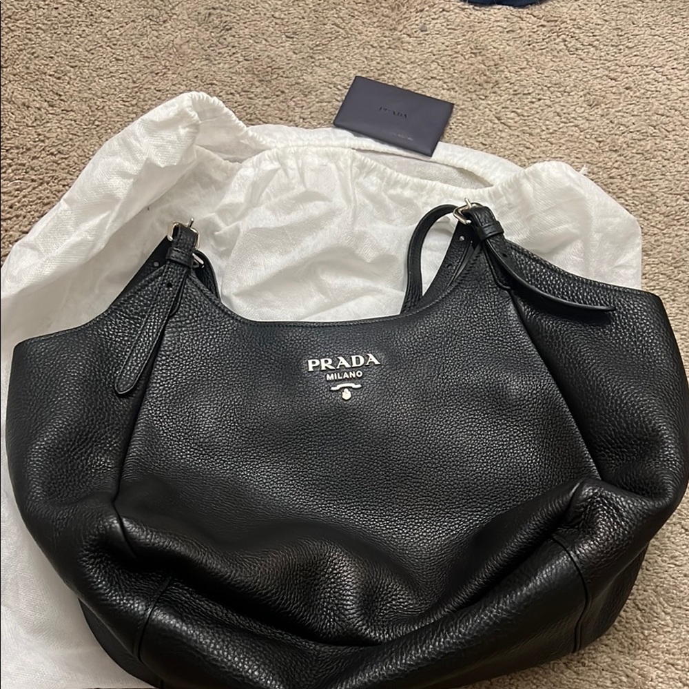 Prada Black Leather Hobo Bag